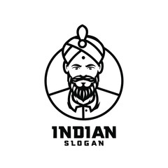 Indian chef character white outline logo design cartoon