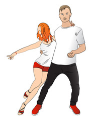  Realistic drawing. The couple is dancing latina
