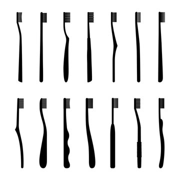 Set of silhouettes of toothbrushes, vector illustration