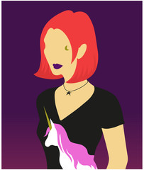 Young woman in a t-shirt with a unicorn