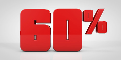 60% red text isolated on white background, 3d render illustration