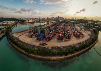 Early morning at Brani Terminal  from above, Singapore 2019
