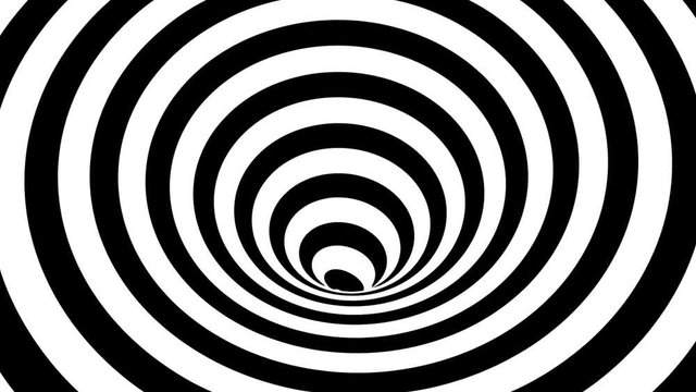 Hypnotic optical illusion black and white monochrome wormhole tunnel vortex background element