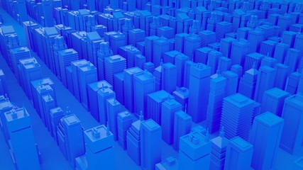 Blue toned abstract 3d isometric city landscape with skyscrapers. 3d illustration