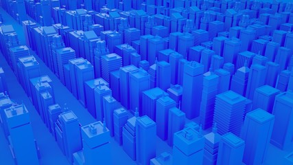Obraz premium Blue toned abstract 3d isometric city landscape with skyscrapers. 3d illustration