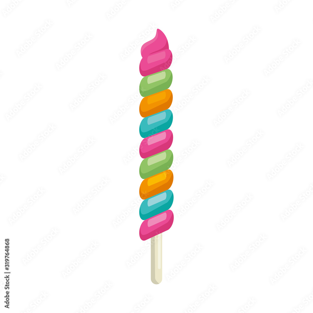 Sticker candy spiral in stick isolated icon