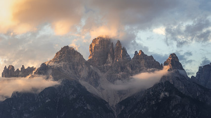 Obraz premium Mountain summit at evening in the Italian Dolomites