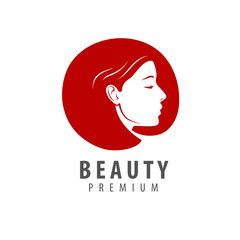 Beauty salon logo or symbol. Portrait of beautiful girl vector illustration