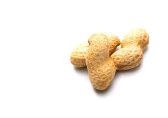 Peanut in a shell isolated on white background. Dried peanuts in closeup.