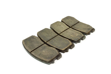 Damage disc pad on white background, isolated, Car service.