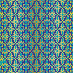 seamless blue gold ornate Moroccan tile pattern