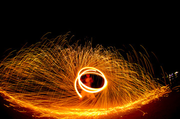 Fire dancers Swing fire dancing show fire show on the beach dance man juggling with fire , Koh Samet, Thailand - 319768213