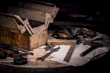Garage with tools, old grandfather's tools.