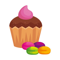 delicious cupcake with candies isolated icon