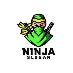 green ninja character logo design cartoon