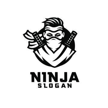 ninja black circle character logo icon design cartoon