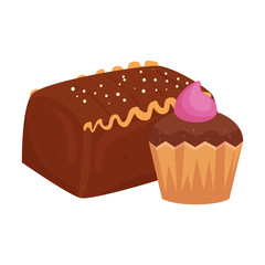 cake chocolate with cupcake isolated icon
