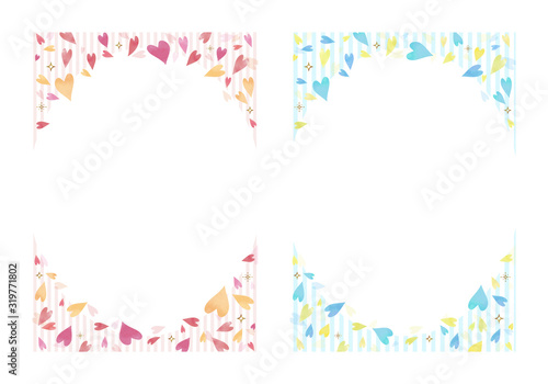 ピンクとブルーのハートの背景素材 2種セット ストライプ入り 長方形 比率 Wall Mural Pp7