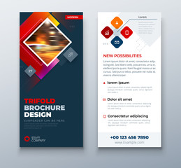 Dark Red DL Flyer design with square shapes, corporate business template for dl flyer. Creative concept flyer or banner layout. Set - GB075.