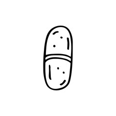 Medical cure, pharmacy cartoon doodle hand drawn vector illustration, icon, sticker. Black line art design. Isolated on white background. Easy to change color. Medicine, health care, protection.