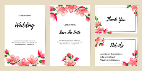 Fototapeta na wymiar Spring invitations with blossom sakura, cherry flowers. Place for text. Great for oriental ivite, flyer, beauty offer, wedding, bridal shower, poster, baby shower, Mother's and Woman's day.