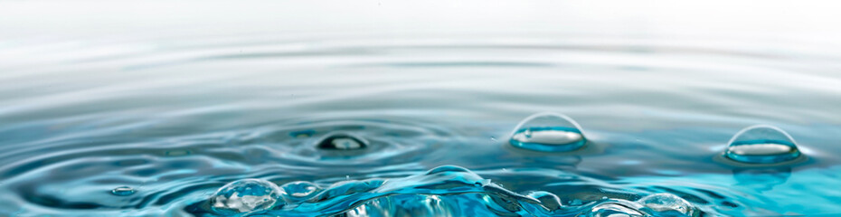 Abstract Water bubble drops. Blue color nature horizontal background.