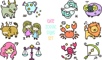 Set of cute and colorful zodiac signs
