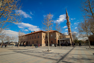 ANKARA, TURKEY - JANUARY 29, 2017: Panorama of the Haci Bayram Mosque with the numerous pilgrims...