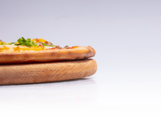 Close up Italian hot Pizza isolated on white background. Studio photo. Food concept.