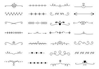 Hand drawn flower ornament divider set. Vector ink floral ornamental divider, sketch leaves ornaments and vines decoration. Victorian flourish arrow doodle dividers