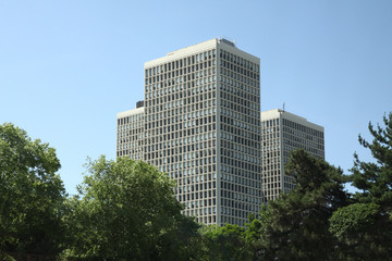 New York-June 15,2018:Big Apartment buliding in new york near highway at USA