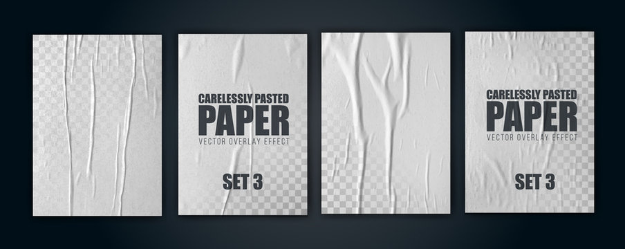 vector illustration object. badly glued white paper. crumpled poster.set3