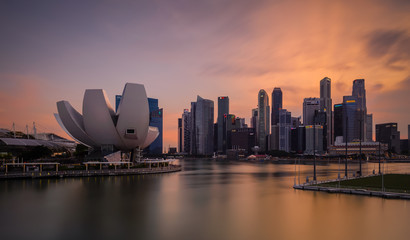 Marina Bay and iconic view with the bridge, central business district