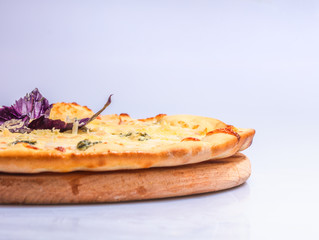 Close up Italian hot Pizza isolated on white background. Studio photo. Food concept.