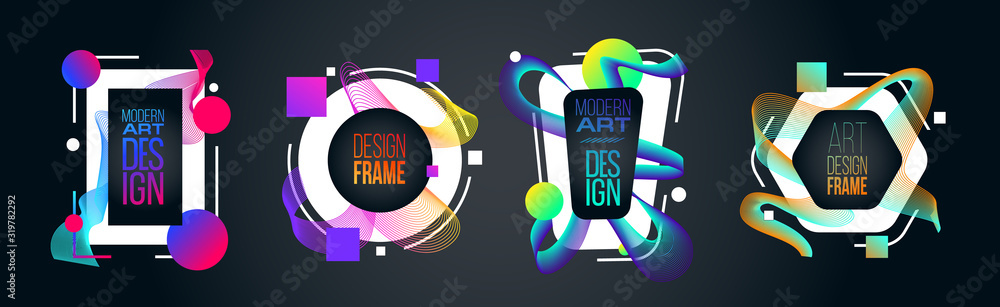 Poster vector illustration. a minimalistic hipster colored frame design. vector line gradient halftone. fra