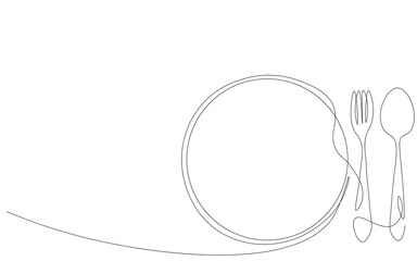 Spoon and fork near plate background vector illustration