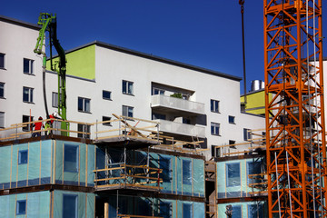 Byggarbetsplats för bostadsproduktion.