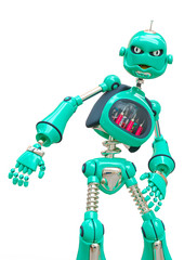 vintage robot cartoon is angry in white background