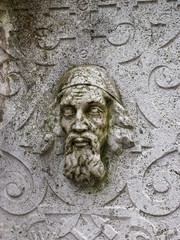 Stone Face Wall Sculpture in the Old Town in Solothurn. Solothurn is the capital of Solothurn canton in Switzerland. It is located on banks of the Aare and on the foot of Weissenstein Jura mountains