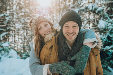 winter snow couple