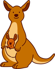 Outlined brown kangaroo mother with baby