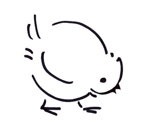 Line art сhicken. Drawn in black marker by hand. On white background.