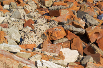 Background of brick construction debris closeup