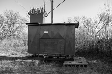  Old electric transformer black and white