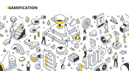Gamification Isometric Outline Illustration © Rassco