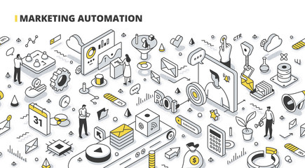 Marketing Automation Isometric Outline Illustration