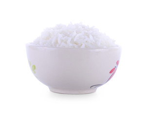 Rice in a bowl on white background