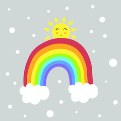 rainbow sun cloud illustration vector nursery