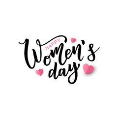 Happy Woman’s Day hand lettering text. Vector illustration. 8 March greeting calligraphy design. Template for a poster, cards, banner.
