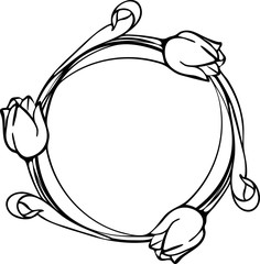 round frame with tulips. decorative frame for cutting paper, laser or plotter. Easter composition with flowers. Floral bouquets SVG. Cut file for cutting machines